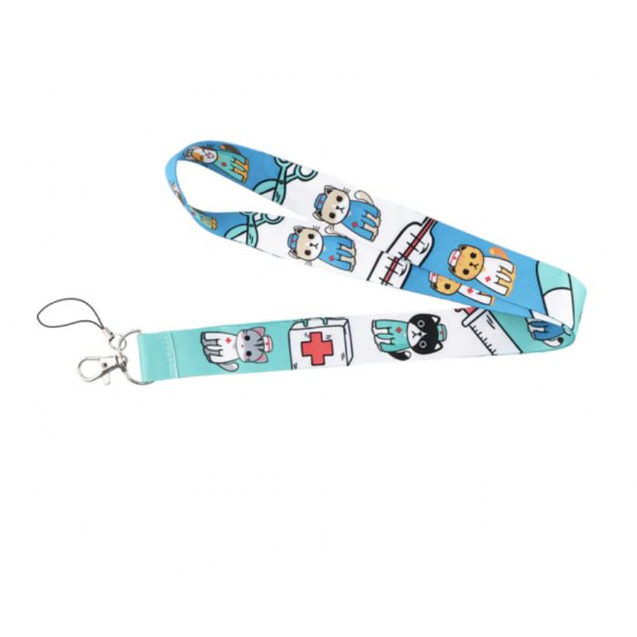 Lanière perlée en bois avec étiquette nominative avec porte-badge  d'identification, lanière de collier porte-clés pour  enseignants/infirmières