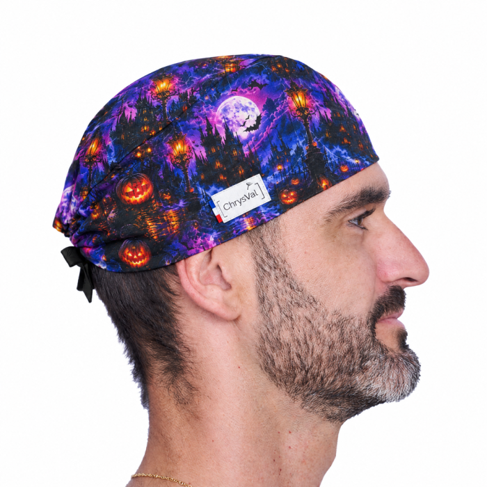Calot court Halloween Nuit de l'enfer violet et noir porté par un homme – ChrysVal