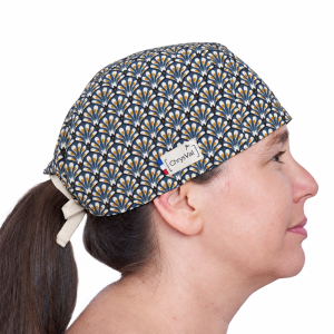 Calot court Gatsby femme – éventails Art déco bleu, moutarde et crème – ChrysVal