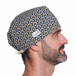 Calot couvrant Gatsby homme – éventails Art déco bleu, moutarde et crème – ChrysVal