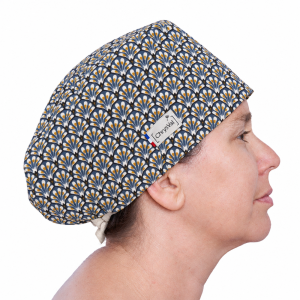 Calot couvrant Gatsby femme – éventails Art déco bleu, moutarde et crème – ChrysVal