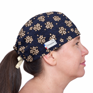 Calot court Sakura femme – fleurs de cerisier sur fond bleu marine – ChrysVal