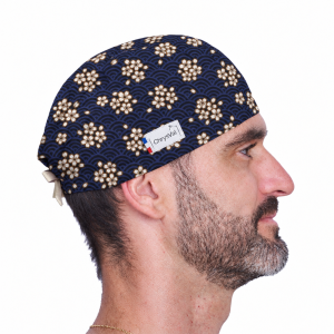Calot court Sakura homme – fleurs de cerisier sur fond bleu marine – ChrysVal
