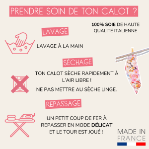 Fiche d'entretien du calot en soie Soleil d'automne, ChrysVal