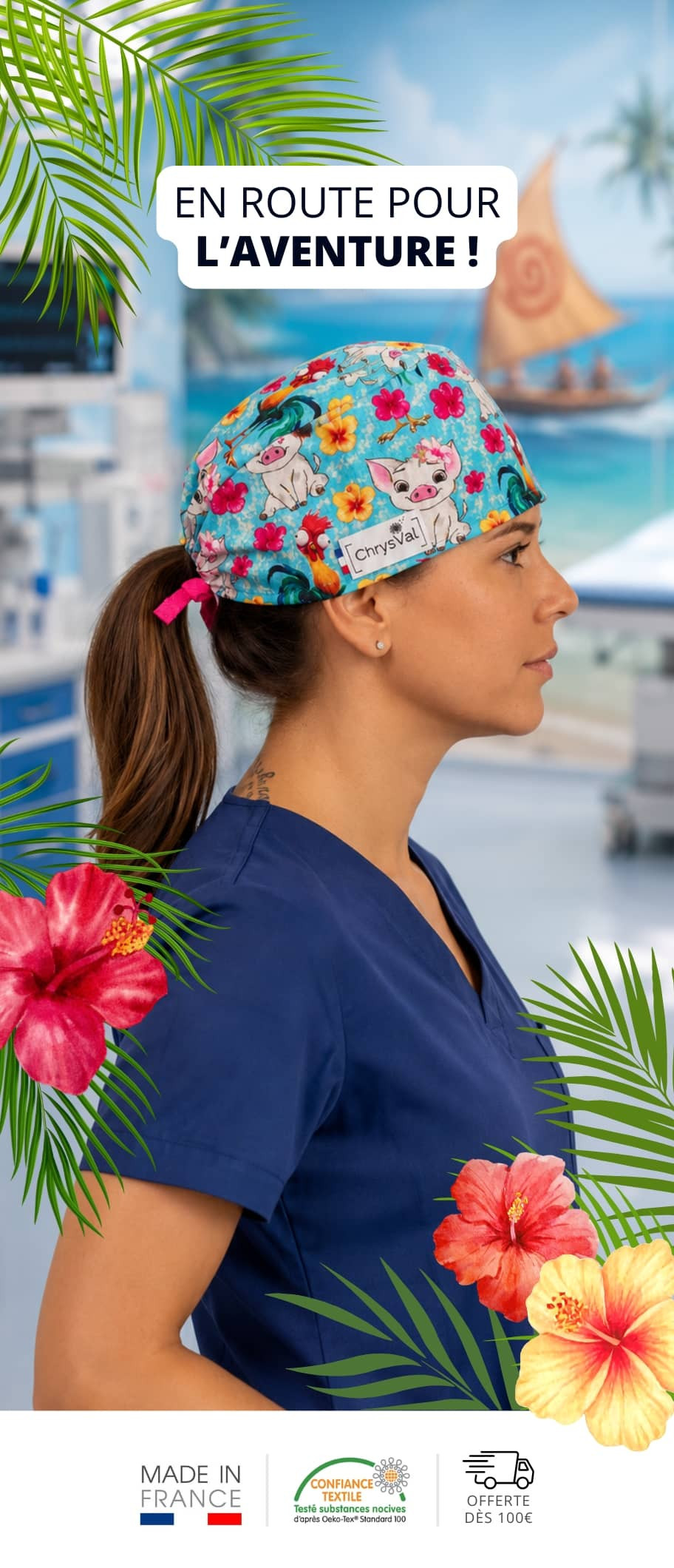 Calot de bloc Hei Hei et Pua motif tropical ChrysVal createur francais